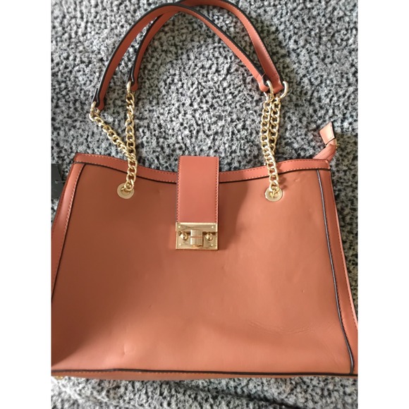Diophy Handbags - Diophy Women Orange Tan Faux Leather Tote Bag‎ Gold Chain Strap SH-8691S NEW
